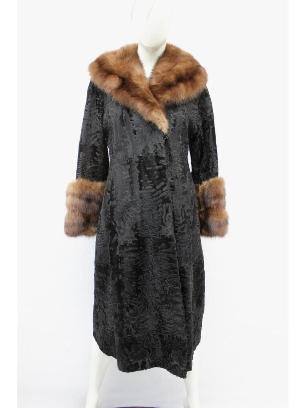 Excellent Black Broadtail Lamb & Sable Coat Jacket Women Woman Size 2-4 Petite